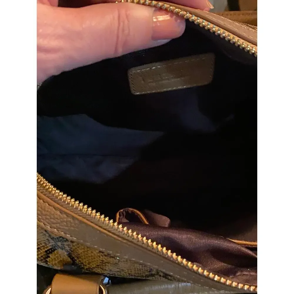 Terzetto Leather Satchel Bag Purse Brown Embossed Snakeskin Animal Print NWT - Picture 8 of 11